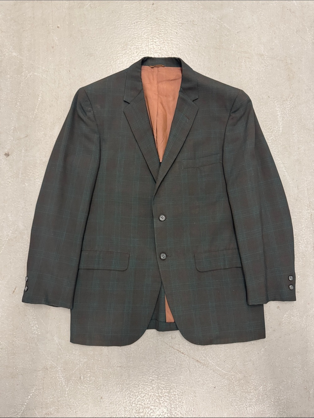 Vintage 60’s Sears Men's Dark Green/Red Plaid Blazer with Brown Lining - USA